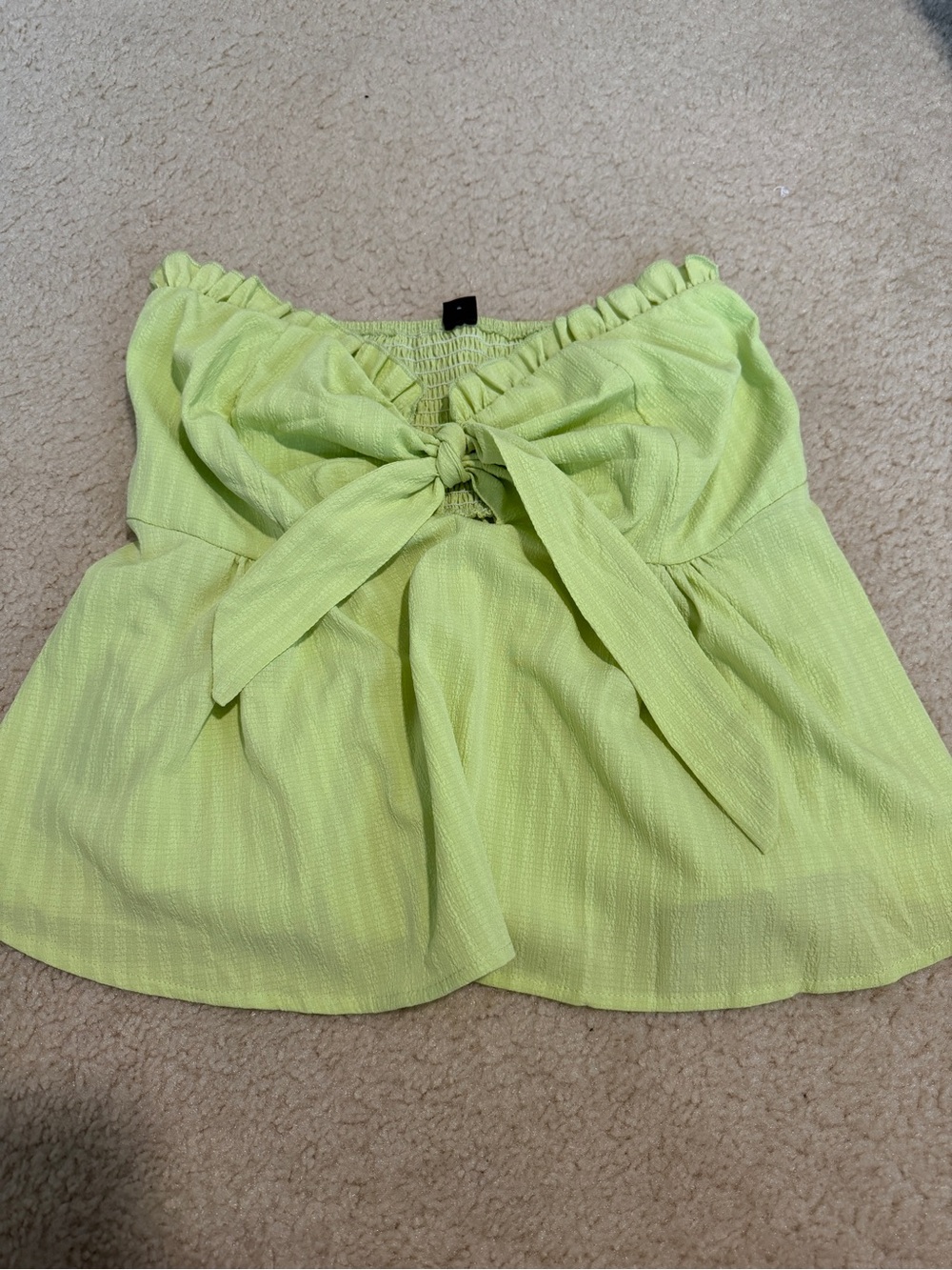 SHEIN Lime Strapless Tie-Front Peplum Top